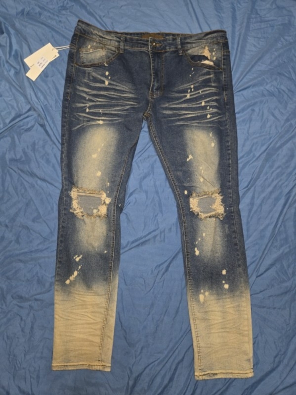 Slim Straight Men's Distressed Blue Denim Jeans